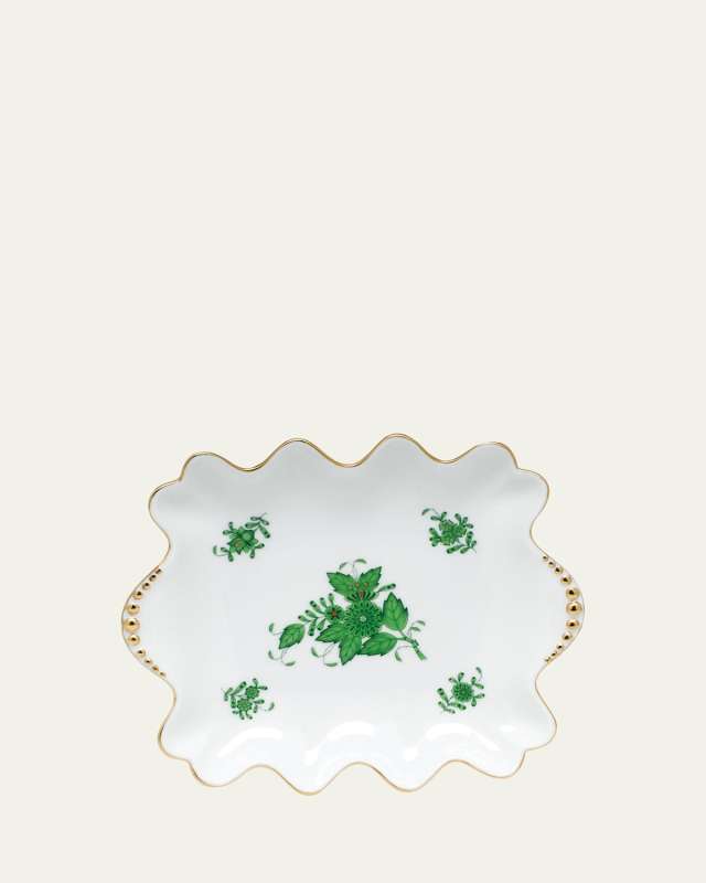 Chinese Bouquet Green Small Dish with Pearly Handles